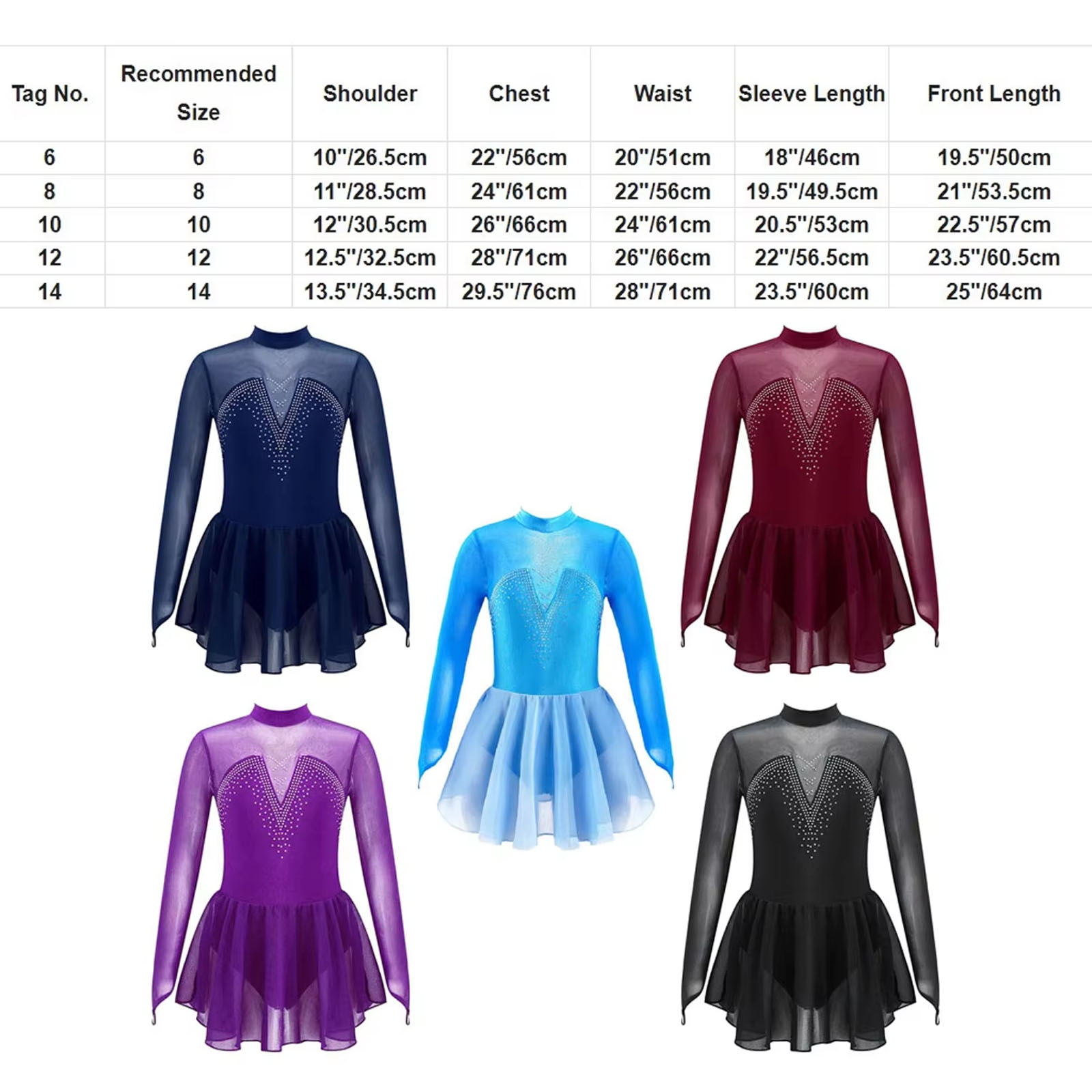 Kids Girl Figure Skating Dress - Rhinestone Banding Trim recension och pris