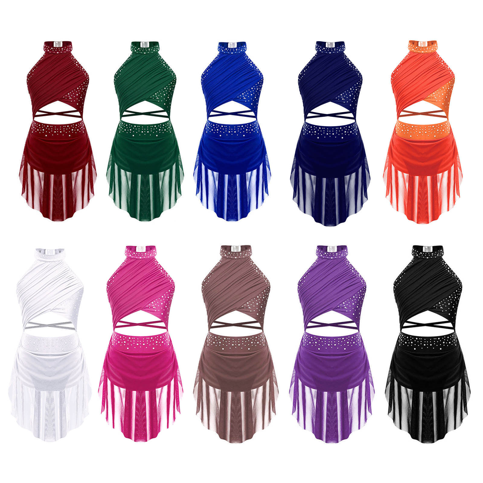 Kids Girls Ballet Leotard Dres - Rhinestone Banding Trim recension och pris